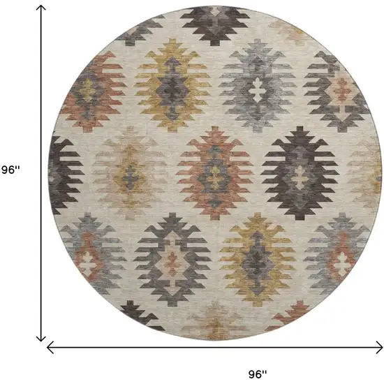 8' Beige Copper And Gold Southwestern Washable Round Rug With UV Protection Photo 9