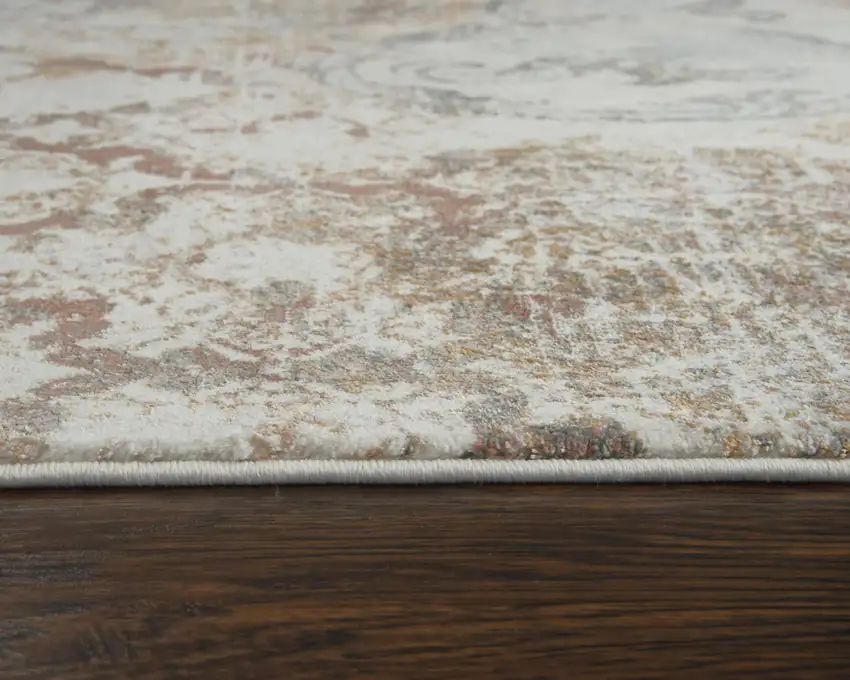 8' Beige Copper And Gray Damask Area Rug Photo 2