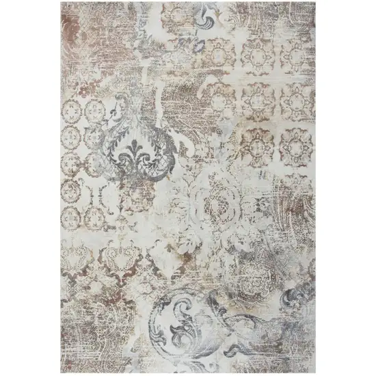 8' Beige Copper And Gray Damask Area Rug Photo 3