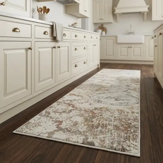 8' Beige Copper And Gray Damask Area Rug Photo 1