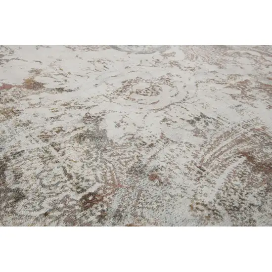 8' Beige Copper And Gray Damask Area Rug Photo 5