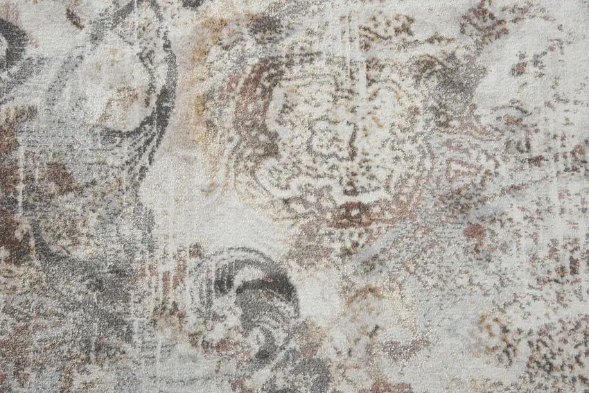8' Beige Copper And Gray Damask Area Rug Photo 6