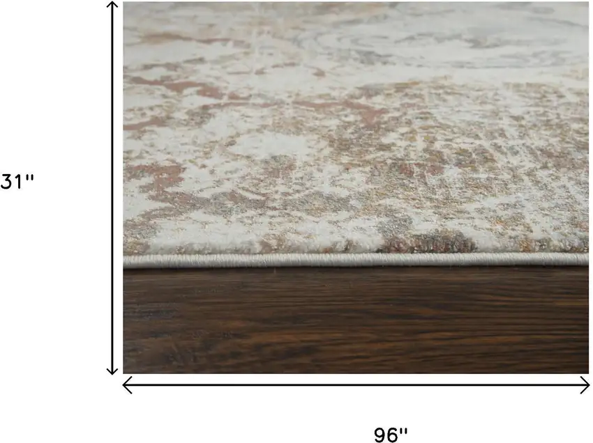 8' Beige Copper And Gray Damask Area Rug Photo 7