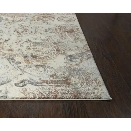 8' Beige Copper And Gray Damask Area Rug Photo 4