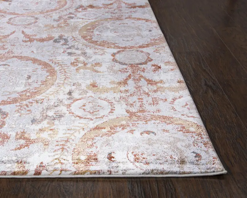 8' Beige Copper And Gray Geometric Area Rug Photo 4