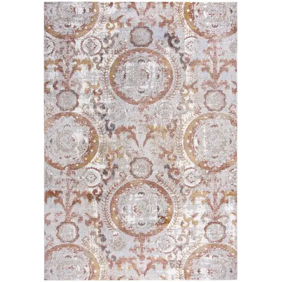 8' Beige Copper And Gray Geometric Area Rug Photo 3