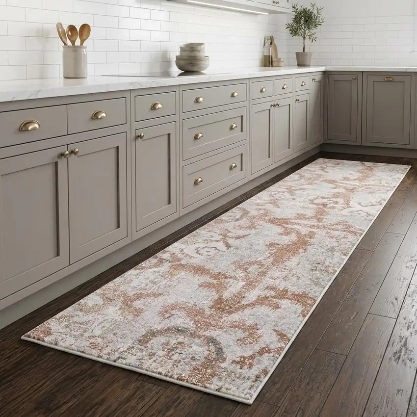 8' Beige Copper And Gray Geometric Area Rug Photo 1