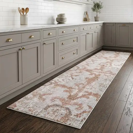 8' Beige Copper And Gray Geometric Area Rug Photo 1