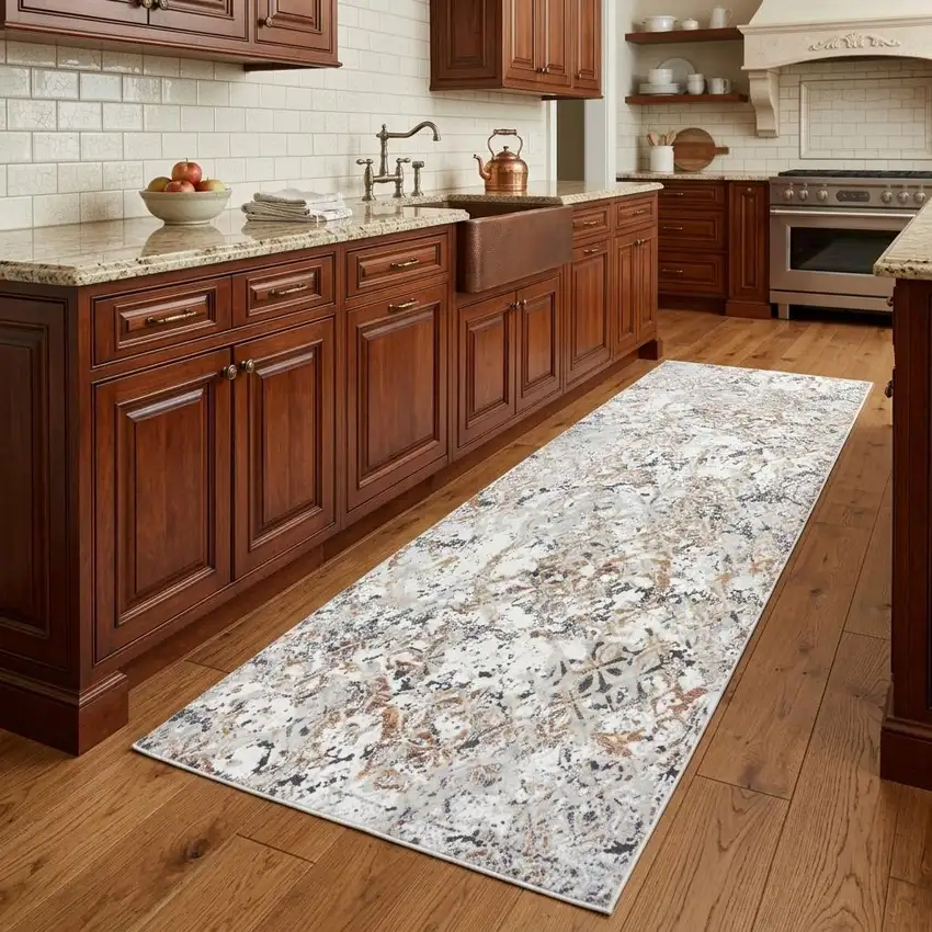 8' Beige Copper And Gray Medallion Area Rug Photo 1