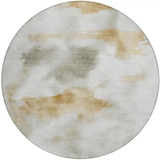 8' Beige Copper And Gray Round Abstract Washable Indoor Outdoor Area Rug Photo 2