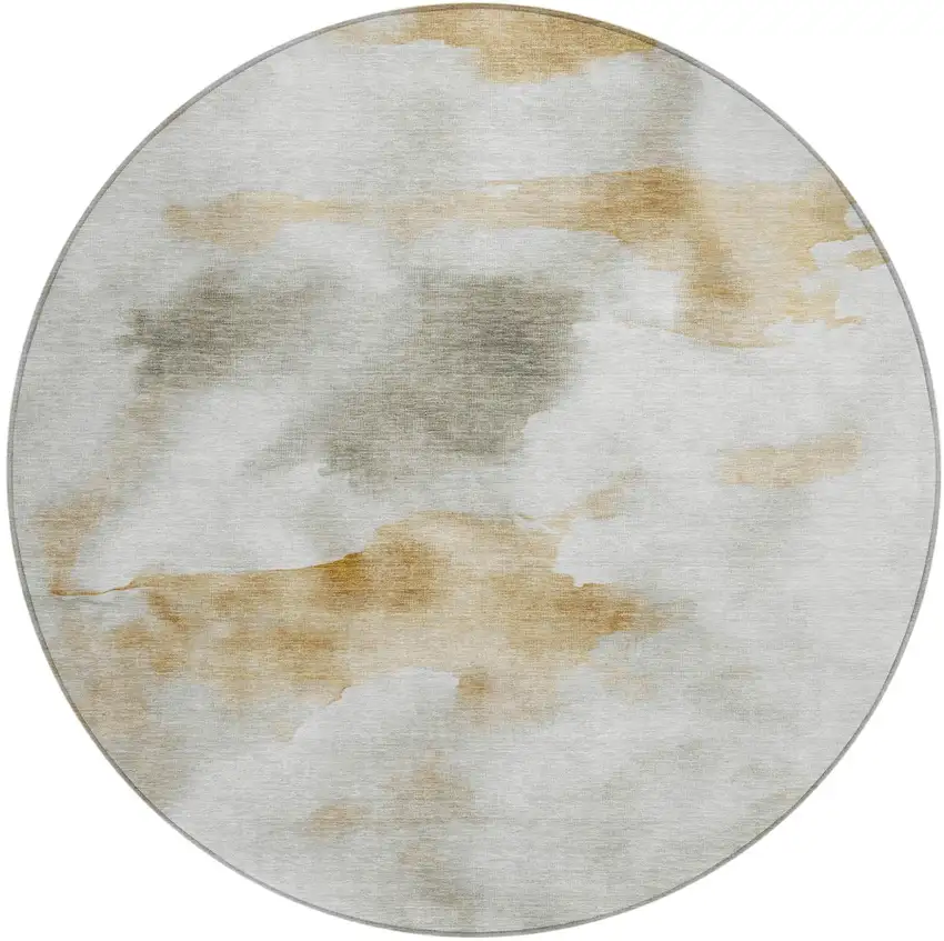 8' Beige Copper And Gray Round Abstract Washable Indoor Outdoor Area Rug Photo 2