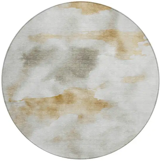 8' Beige Copper And Gray Round Abstract Washable Indoor Outdoor Area Rug Photo 3