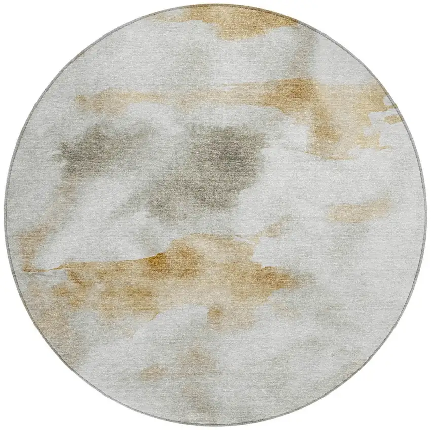 8' Beige Copper And Gray Round Abstract Washable Indoor Outdoor Area Rug Photo 3