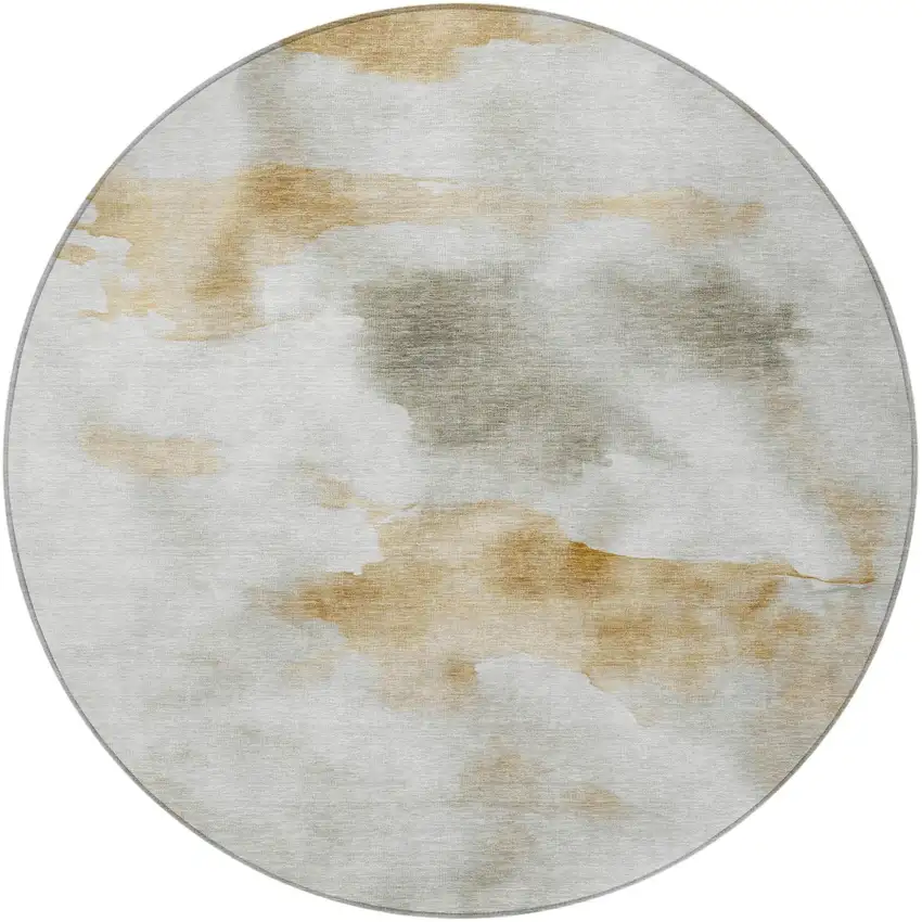 8' Beige Copper And Gray Round Abstract Washable Indoor Outdoor Area Rug Photo 4