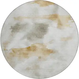 Photo of 8' Beige Copper And Gray Round Abstract Washable Indoor Outdoor Area Rug