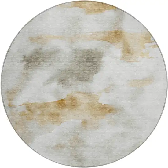 8' Beige Copper And Gray Round Abstract Washable Indoor Outdoor Area Rug Photo 1