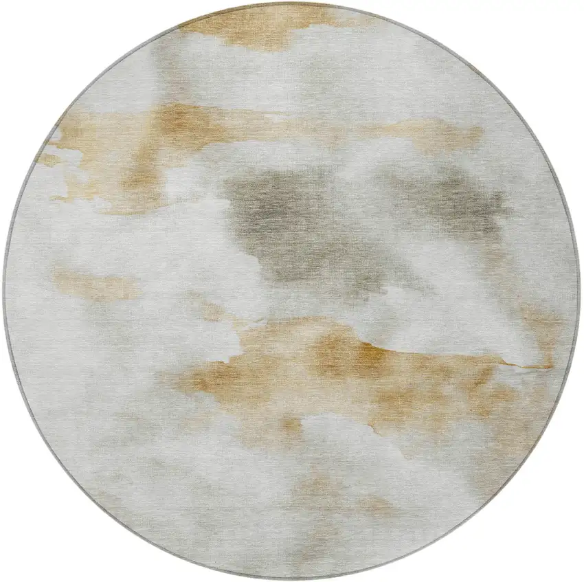 8' Beige Copper And Gray Round Abstract Washable Indoor Outdoor Area Rug Photo 4