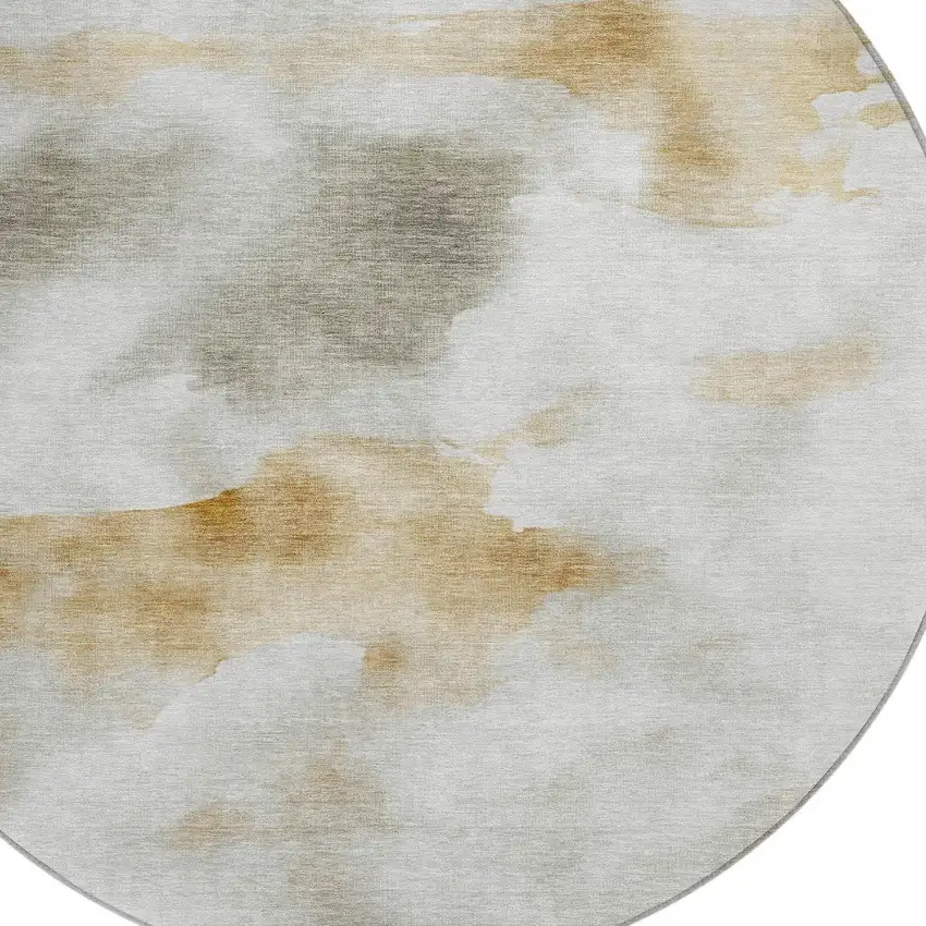 8' Beige Copper And Gray Round Abstract Washable Indoor Outdoor Area Rug Photo 7