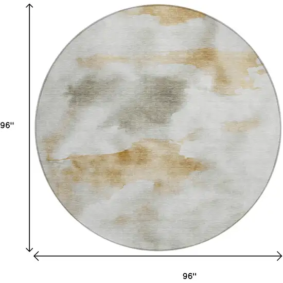 8' Beige Copper And Gray Round Abstract Washable Indoor Outdoor Area Rug Photo 9