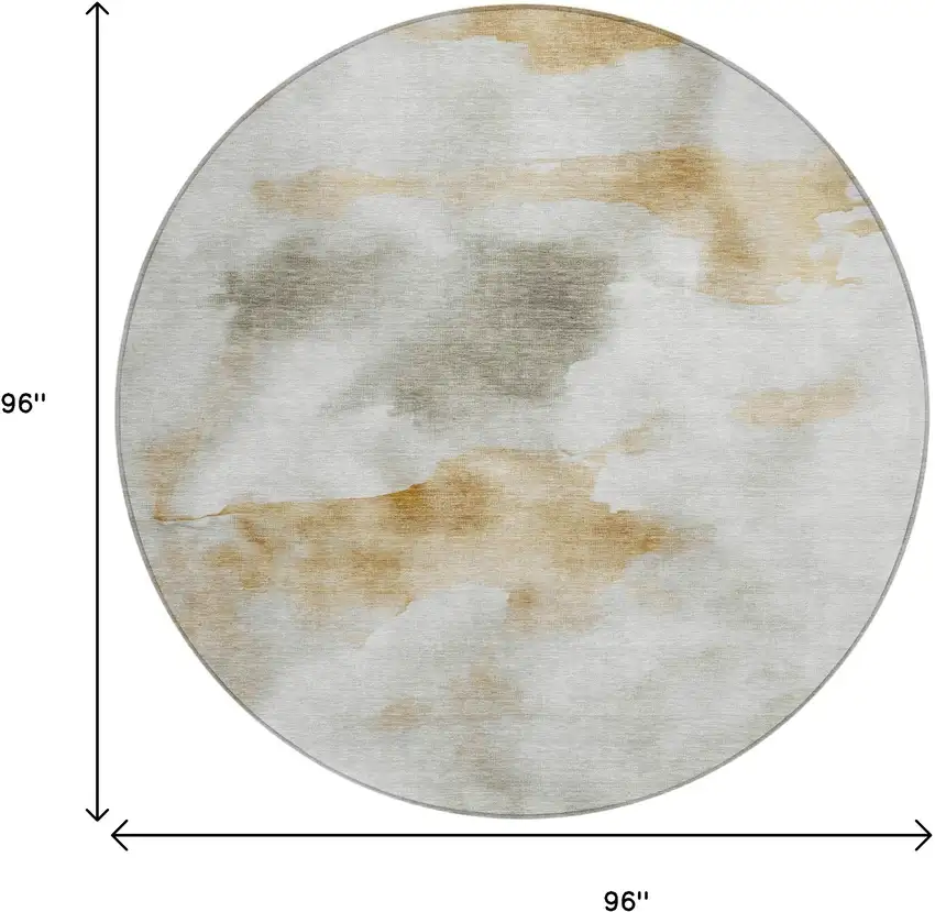 8' Beige Copper And Gray Round Abstract Washable Indoor Outdoor Area Rug Photo 9