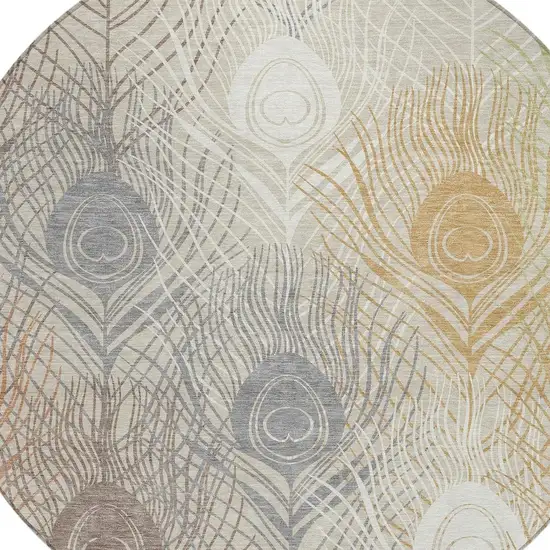 8' Beige Copper And Gray Round Floral Washable Indoor Outdoor Area Rug Photo 6