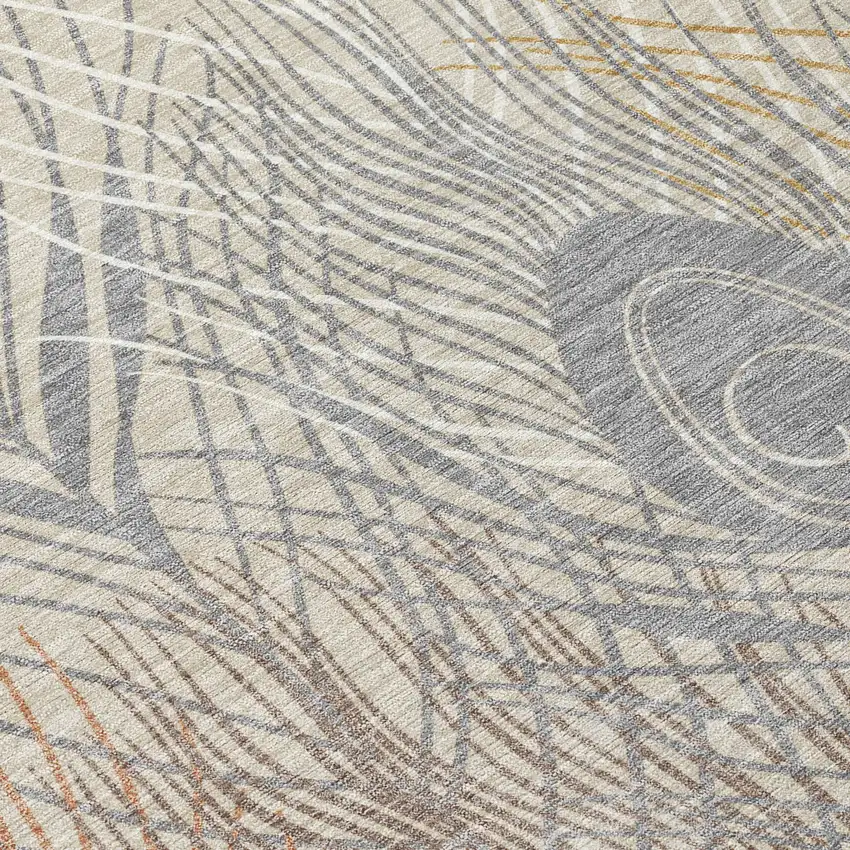 8' Beige Copper And Gray Round Floral Washable Indoor Outdoor Area Rug Photo 9