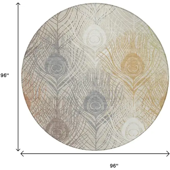 8' Beige Copper And Gray Round Floral Washable Indoor Outdoor Area Rug Photo 3