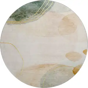 Photo of 8' Beige Copper And Taupe Abstract Washable Round Rug With UV Protection