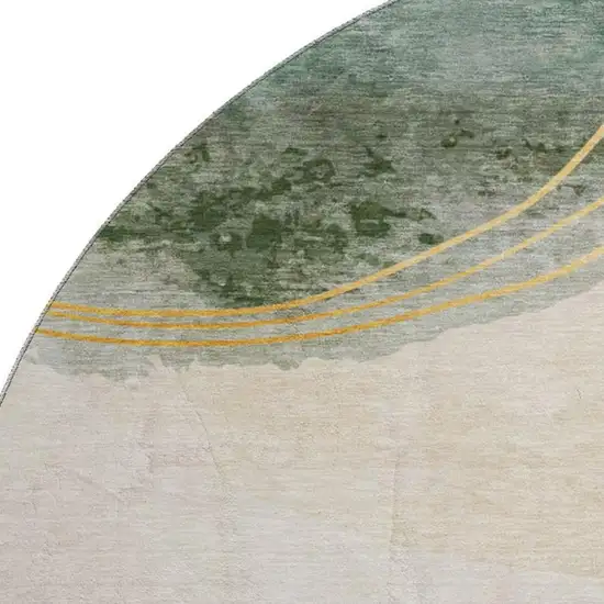 8' Beige Copper And Taupe Abstract Washable Round Rug With UV Protection Photo 3