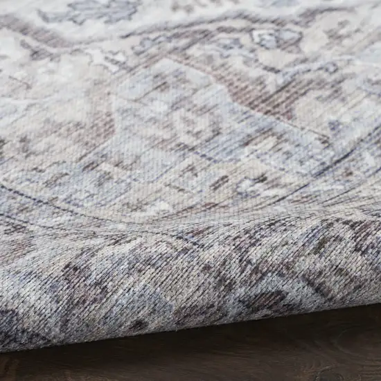 12' Beige Floral Distressed Runner Rug Photo 9