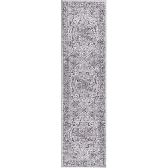 12' Beige Floral Distressed Runner Rug Photo 5