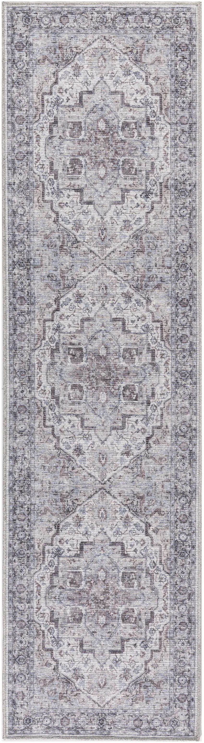 12' Beige Floral Distressed Runner Rug Photo 5