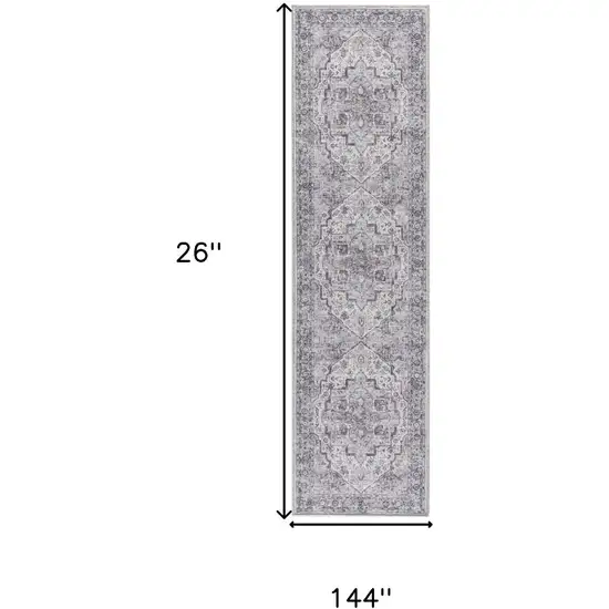 12' Beige Floral Distressed Runner Rug Photo 3