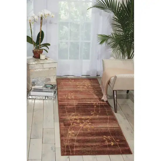 8' Beige Floral Runner Rug Photo 1