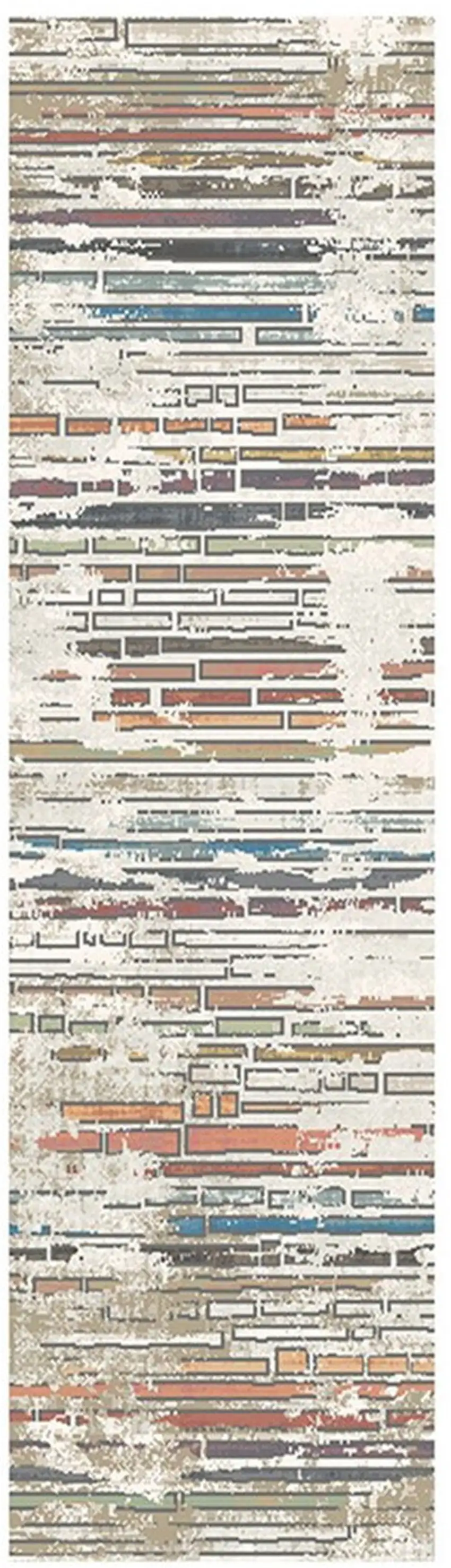 8' Beige Geometric Distressed Runner Rug With Fringe Photo 2