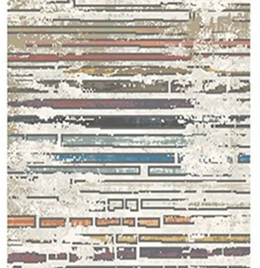 8' Beige Geometric Distressed Runner Rug With Fringe Photo 4