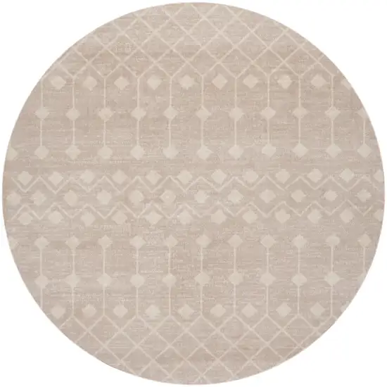 4' Beige Geometric Power Loom Round Rug Photo 4