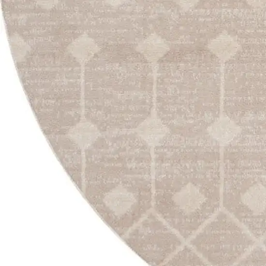 4' Beige Geometric Power Loom Round Rug Photo 7