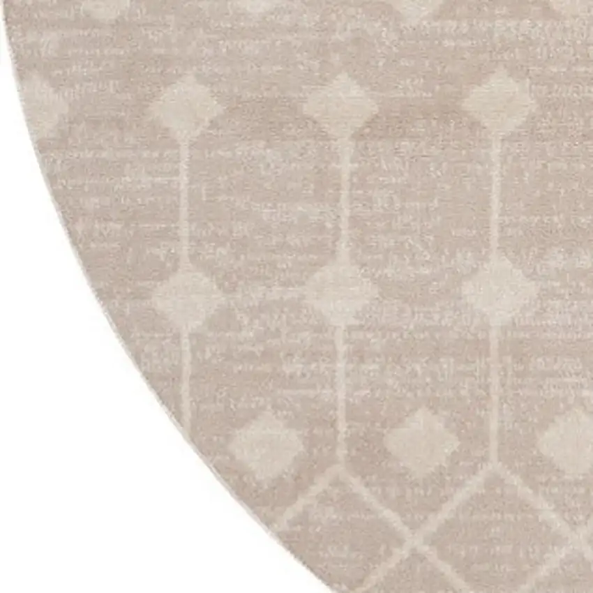 4' Beige Geometric Power Loom Round Rug Photo 7