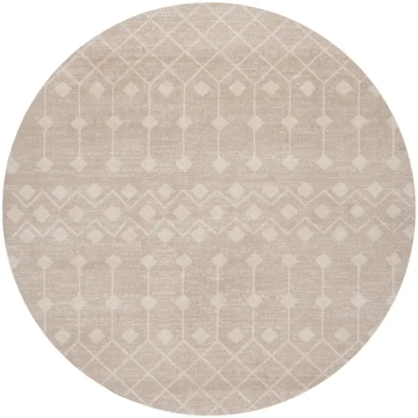 4' Beige Geometric Power Loom Round Rug Photo 2