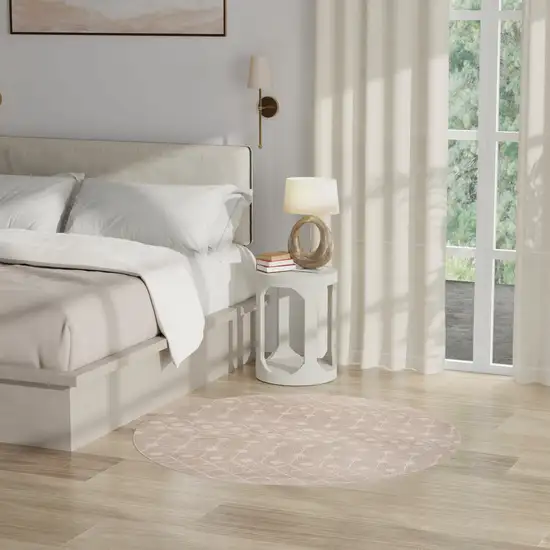 4' Beige Geometric Power Loom Round Rug Photo 5