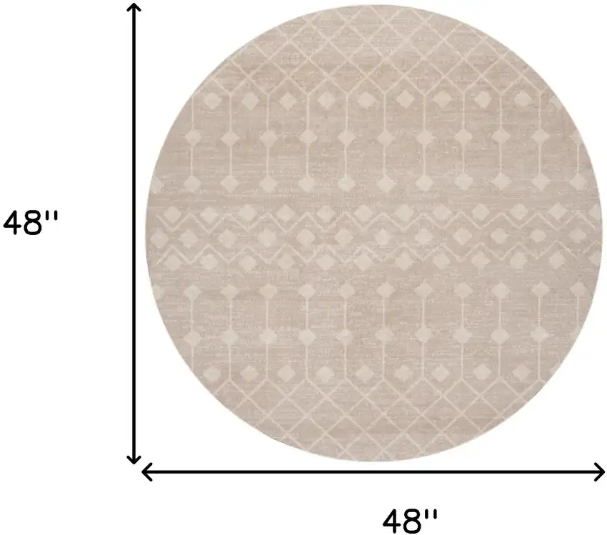 4' Beige Geometric Power Loom Round Rug Photo 3