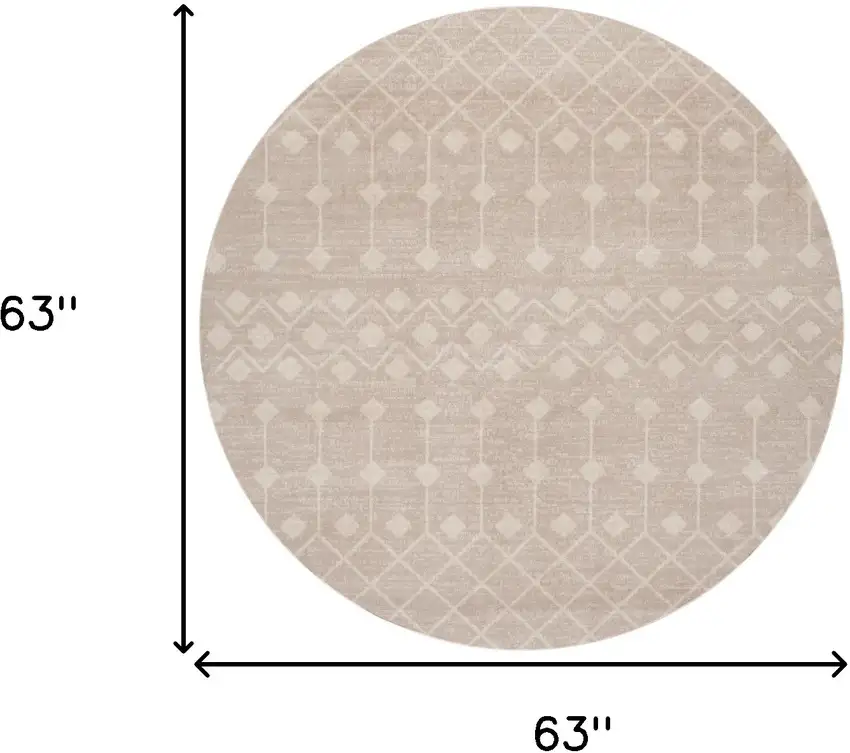 5' Beige Geometric Power Loom Round Rug Photo 3