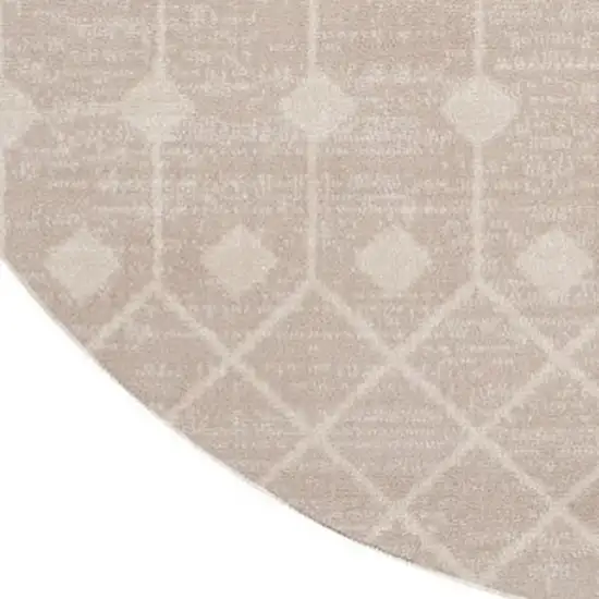 5' Beige Geometric Power Loom Round Rug Photo 3