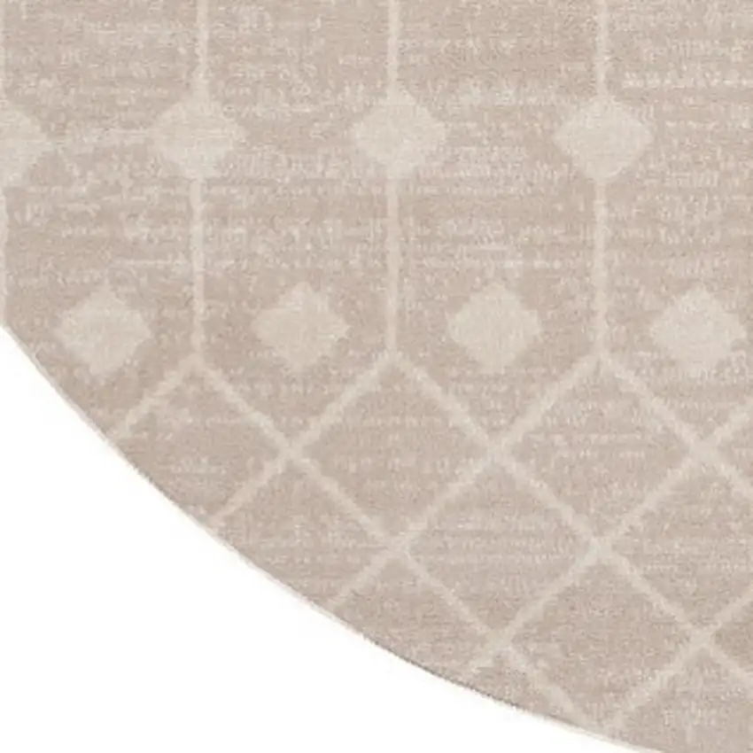 5' Beige Geometric Power Loom Round Rug Photo 3