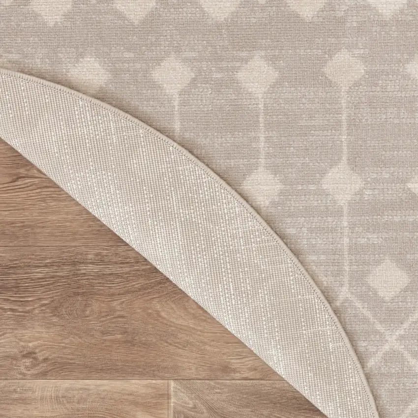 5' Beige Geometric Power Loom Round Rug Photo 7