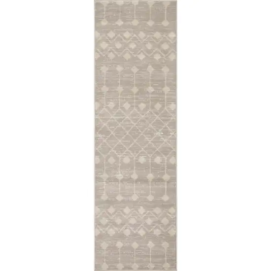 10' Beige Geometric Power Loom Runner Rug Photo 1
