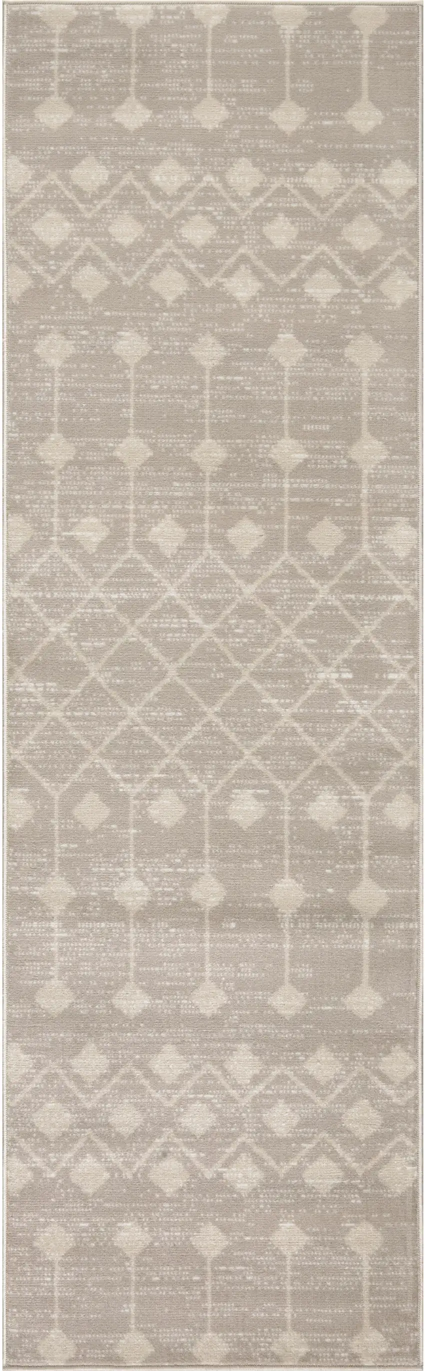 10' Beige Geometric Power Loom Runner Rug Photo 1