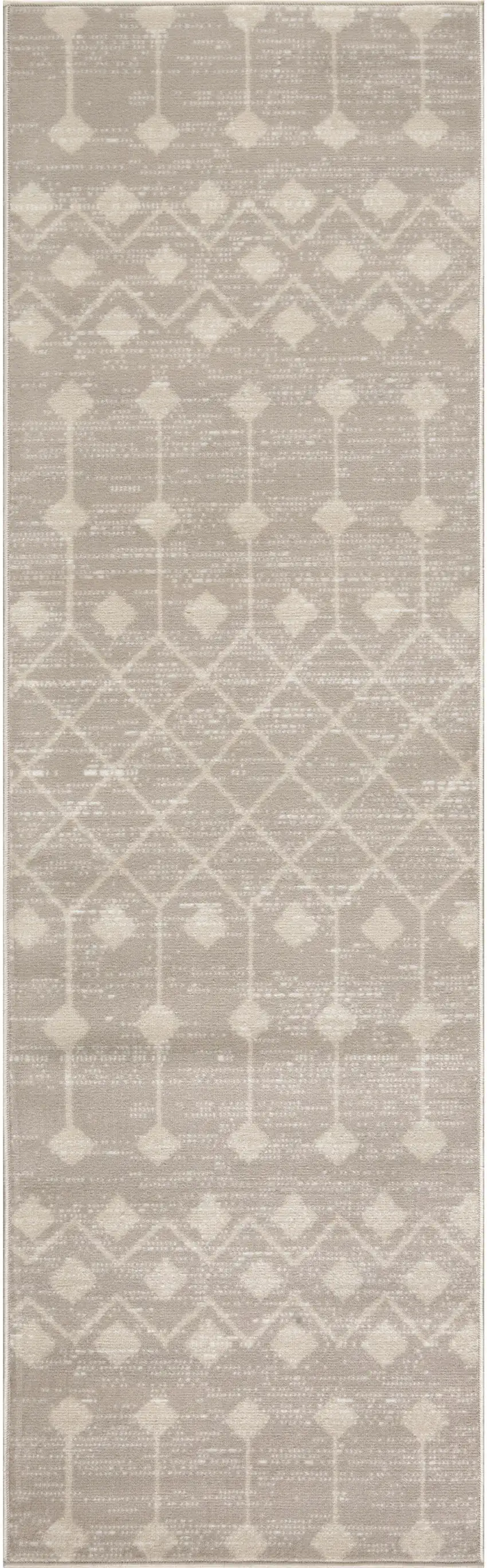 10' Beige Geometric Power Loom Runner Rug Photo 2