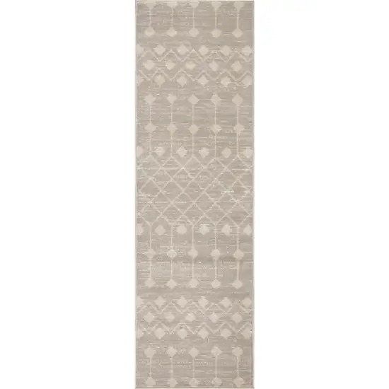 12' Beige Geometric Power Loom Runner Rug Photo 1